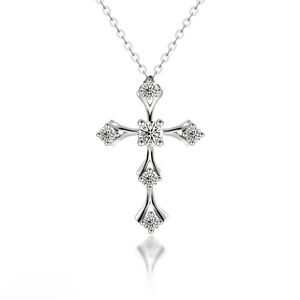 Moissanite Sterling  Silver Cross Pendant Necklace